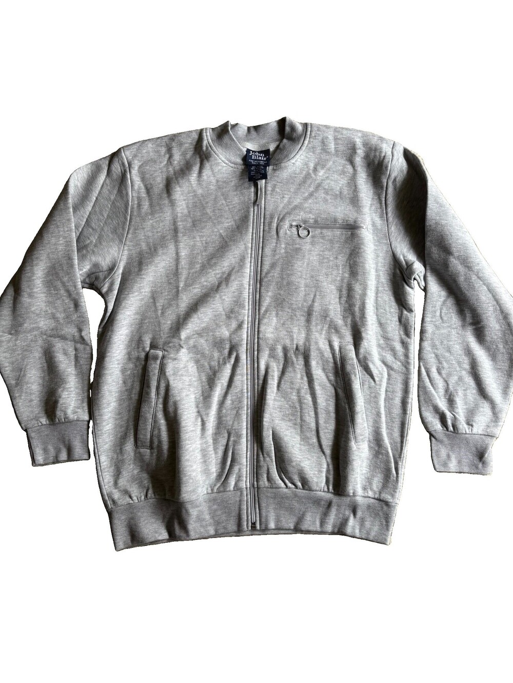 John Blair Mens Medium Gray Full Zip Sweatshirt Jacket Chest Pocket Cotton Blend